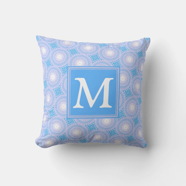 Monogram Electric Blue Circles pattern Kissen (Vorderseite)