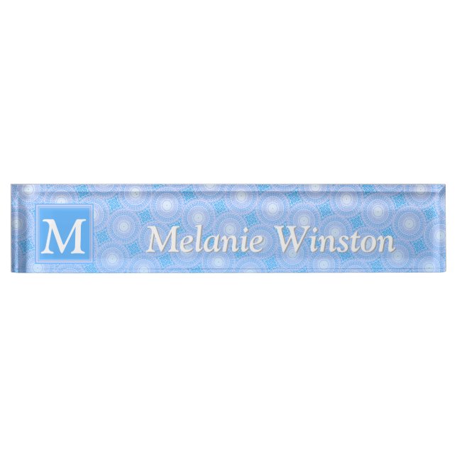 Monogram Electric Blue Circles pattern Namensplakette (Vorderseite)