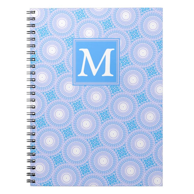 Monogram Electric Blue Circles pattern Notizblock (Vorderseite)