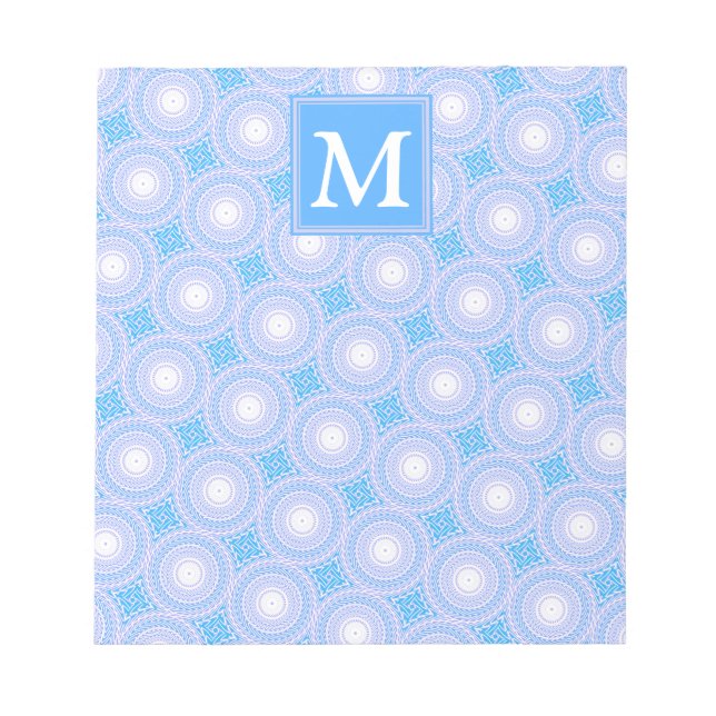 Monogram Electric Blue Circles pattern Notizblock (Vorderseite)