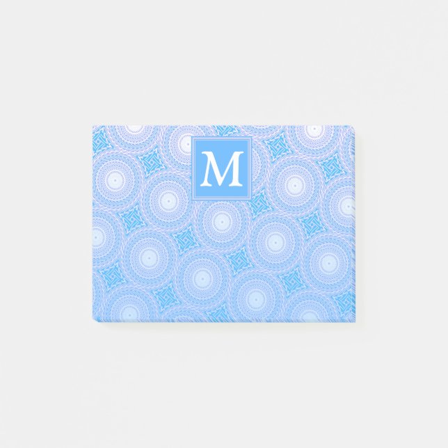 Monogram Electric Blue Circles pattern Post-it Klebezettel (Vorderseite)
