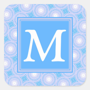 Monogram Electric Blue Circles pattern Quadratischer Aufkleber