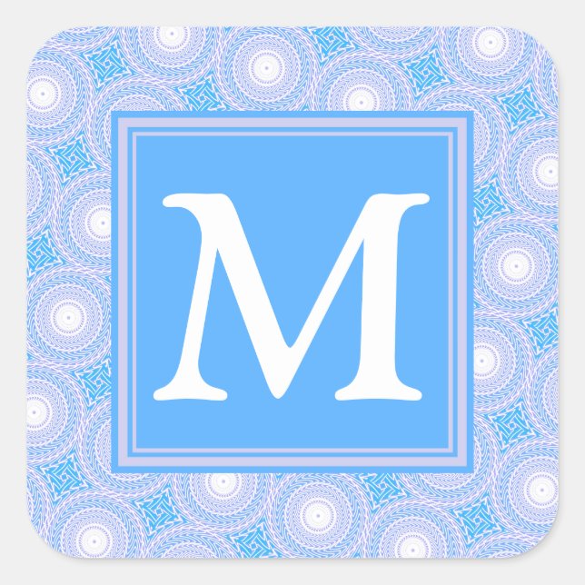 Monogram Electric Blue Circles pattern Quadratischer Aufkleber (Vorderseite)