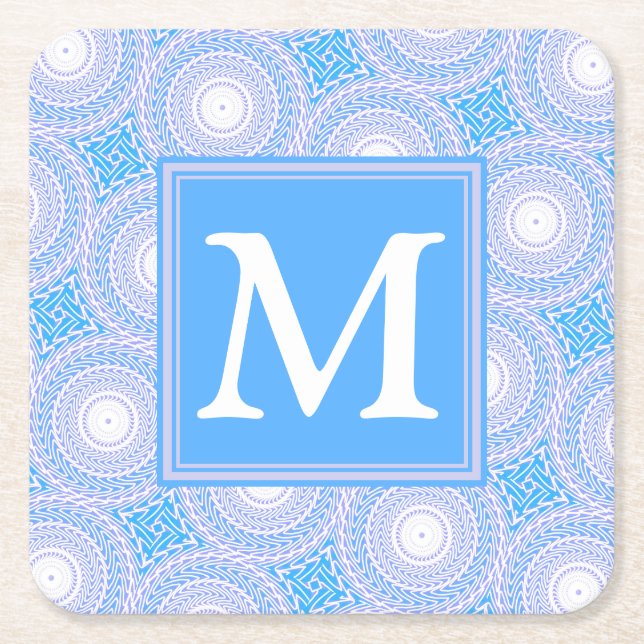 Monogram Electric Blue Circles pattern Rechteckiger Pappuntersetzer (Vorderseite)