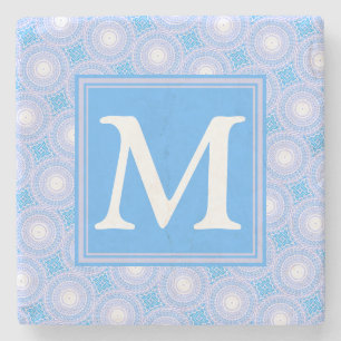 Monogram Electric Blue Circles pattern Steinuntersetzer