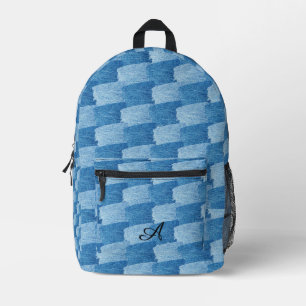Monogram Eleganable Customizable Blue Denim Backpa Bedruckter Rucksack