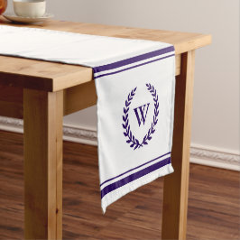 Monogram Elegane Navy Blue White Table Runner Kurzer Tischläufer