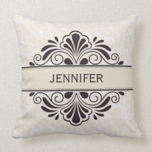 Monogram Elegange Beige Vintage Damaskus Schwarze  Kissen