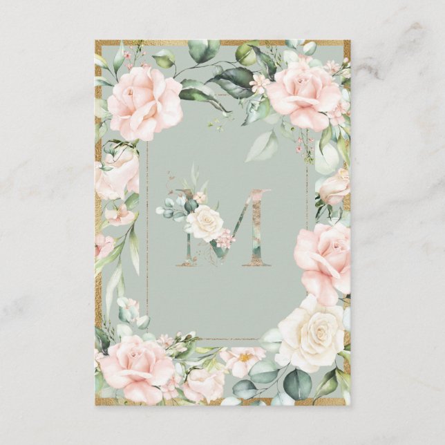 Monogram EleganLetter M Green Floral Watercolor Dankeskarte (Vorderseite)