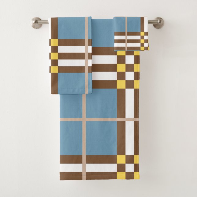 Monogram EleganLight Blue Kariert Bath Handtuch Se Badhandtuch Set (Insitu)