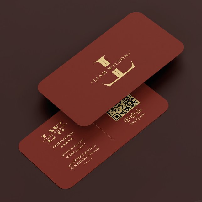Monogram Eleganlogo L Moderne Dunkle Terracotta Visitenkarte (Monogram Elegant Logo L Modern Dark Terracotta Business Card
)