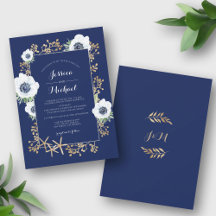 Monogram Elegant Anemone Blume Navy Blue Wedding