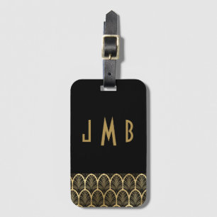 Monogram Elegant Black and Gold Art Deco Gatsby Gepäckanhänger