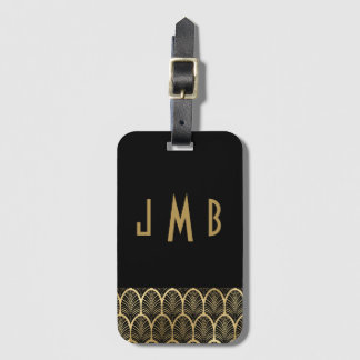Monogram Elegant Black and Gold Art Deco Gatsby Gepäckanhänger