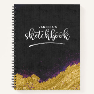 Monogram Elegant Black Artist Sketchbook mit Namen Notizbuch