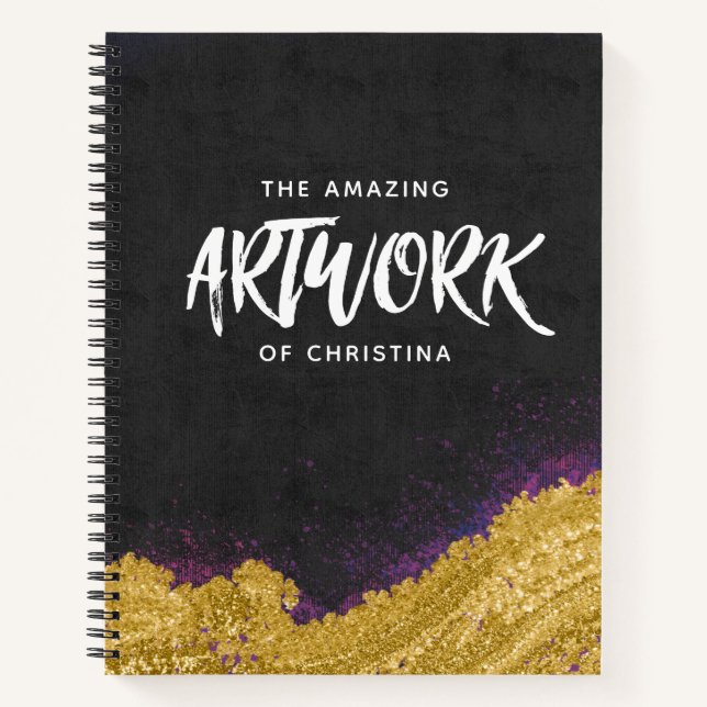 Monogram Elegant Black Artist Sketchbook Notizbuch (Vorderseite)