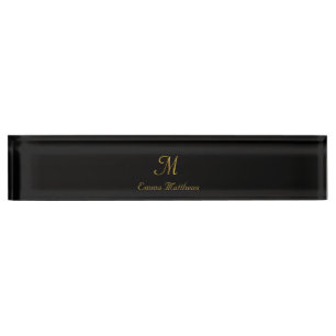Monogram Elegant Black & Gold Script Name Namensplakette
