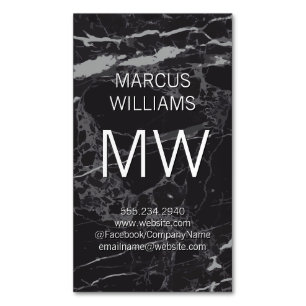 Monogram Elegant Black Marble Magnetische Visitenkarte