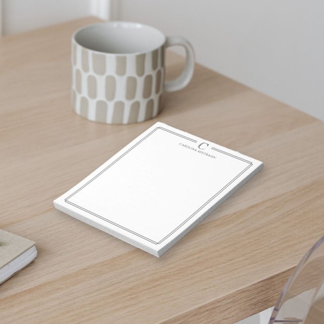 Monogram Elegant Black & White Border Stationery Notizblock (Von Creator hochgeladen)