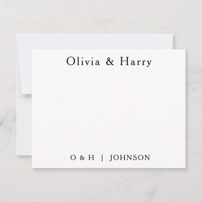 Monogram Elegant Black White Wedding Note Card Mitteilungskarte (Vorderseite)