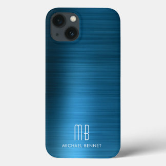 Monogram Elegant Blue Brushed Metal Case-Mate iPhone Hülle