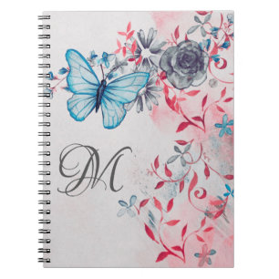 Monogram Elegant Blue Butterflie Notizblock