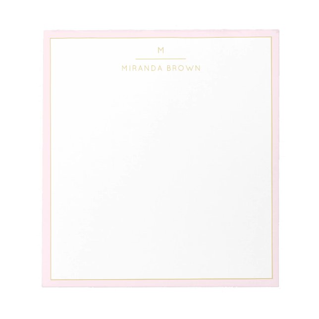Monogram Elegant Blush Pink Gold Klasse Klein Notizblock (Vorderseite)