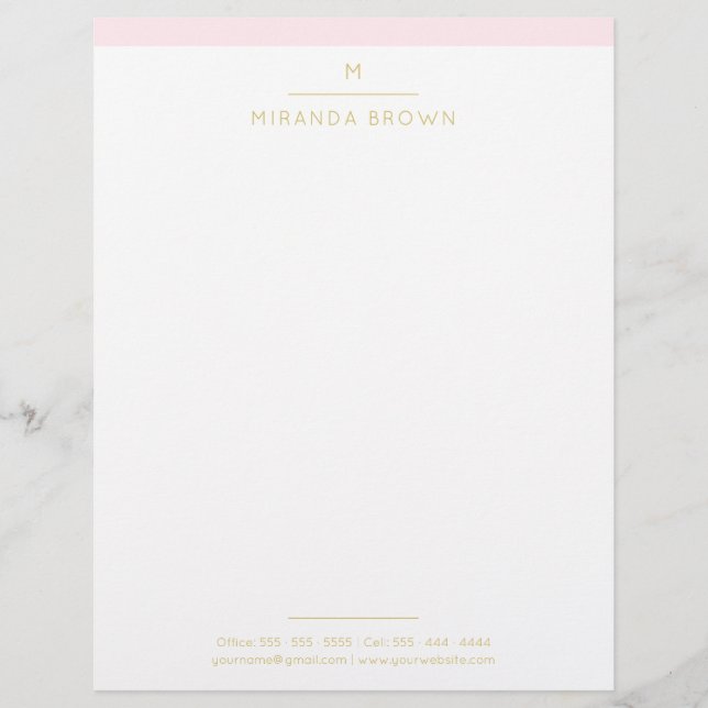 Monogram Elegant Blush Pink Minimalistische Klasse Briefbogen (Vorderseite)