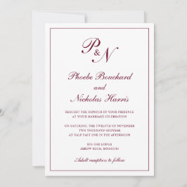Monogram Elegant Burgundy auf einer Hochzeit Einladung