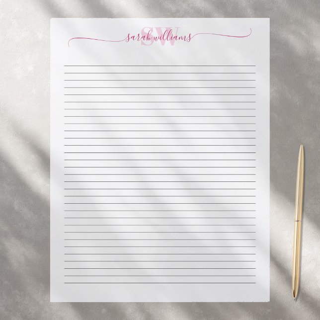 Monogram Elegant Chic Script Name Stationery Paper (Von Creator hochgeladen)