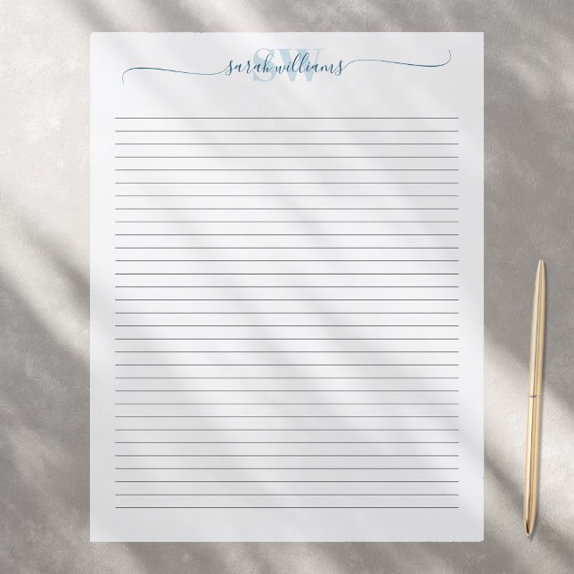 Monogram Elegant Chic Script Name Stationery Paper (Von Creator hochgeladen)