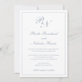 Monogram Elegant Dusty Blue All in one Wedding Einladung