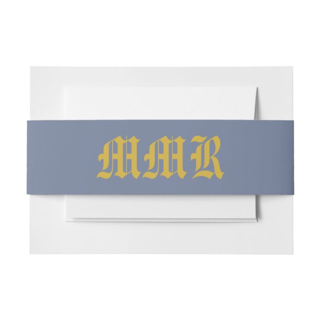 Monogram Elegant Dusty Blue und Gold Einladungsbanderole (Vorderseite Beispiel)