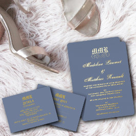 Monogram Elegant Dusty Blue und Gold Wedding Folieneinladung