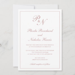 Monogram Elegant Dusty Rose in einer Hochzeit Einladung