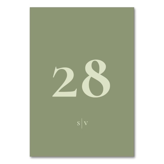 Monogram Elegant Elegant Moss Sage Green Wedding Tischnummer (Vorderseite)