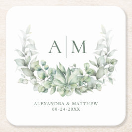 Monogram Elegant Eukalyptus Greenerity Wedding Rechteckiger Pappuntersetzer