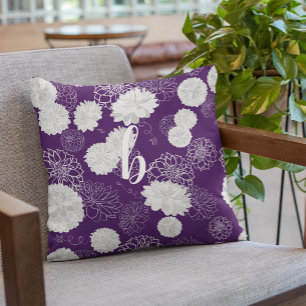 Monogram Elegant Floral Dark Lila Kissen