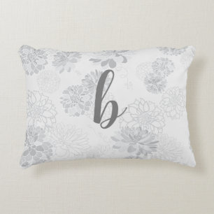 Monogram Elegant Floral Gray Dekokissen