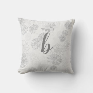Monogram Elegant Floral Gray Kissen