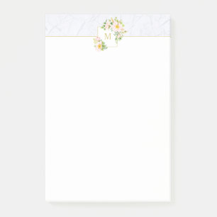 Monogram Elegant Floral Marble 4x6 Post It Notes Post-it Klebezettel