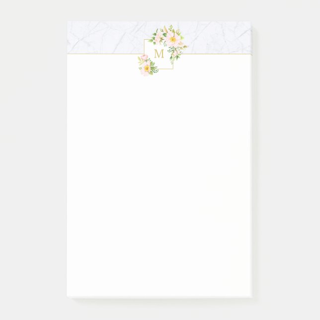 Monogram Elegant Floral Marble 4x6 Post It Notes Post-it Klebezettel (Vorderseite)