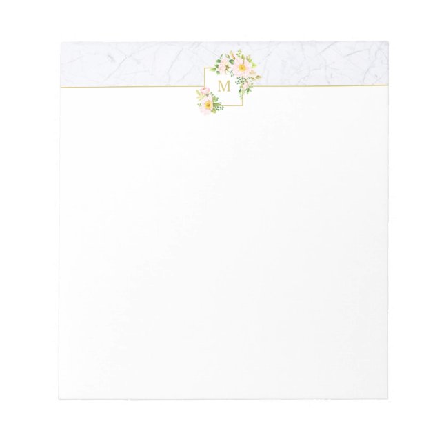 Monogram Elegant floral Marble Chic Pastel Notepad Notizblock (Vorderseite)