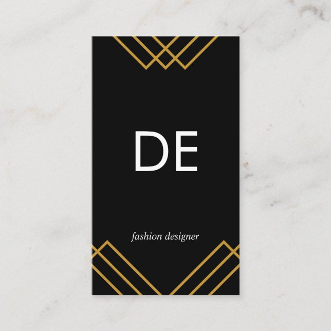 Monogram Elegant Geometric Gold Lines Simple Black Visitenkarte (Vorderseite)