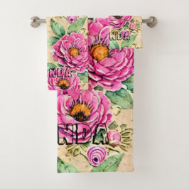Monogram, elegant gezeichnet floral Rustikal Badhandtuch Set