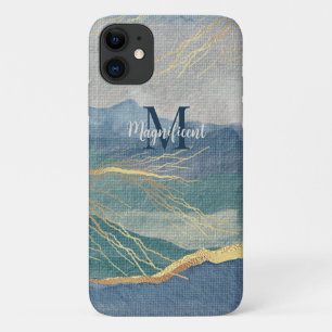 Monogram Elegant Gold & Hues of Blue Landscape Case-Mate iPhone Hülle