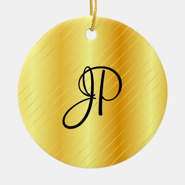 Monogram Elegant Gold Look Template Moderne Keramik Ornament (Vorne)