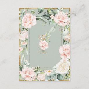 Monogram Elegant Green Floral Rose Letter I Dankeskarte