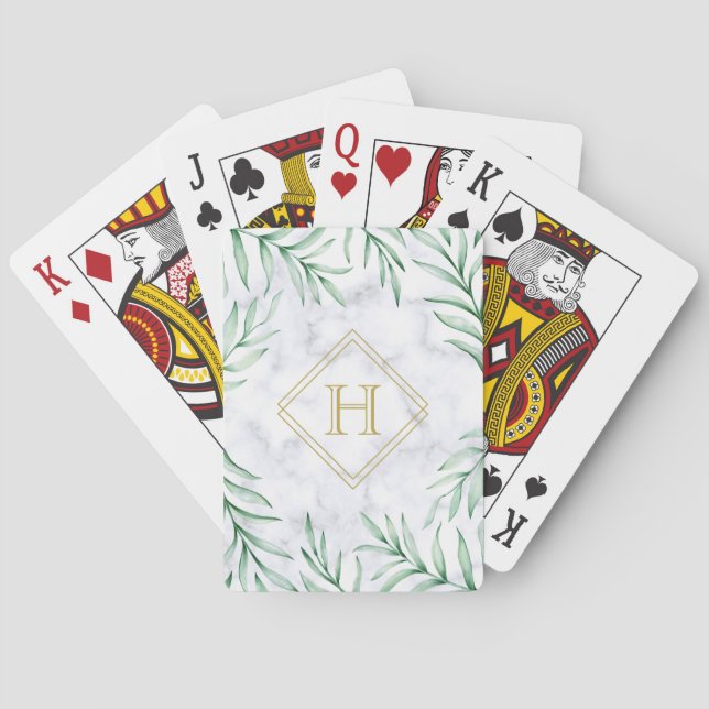Monogram Elegant Greenerity Wasserfarbe Blätter Ma Spielkarten (Rückseite)