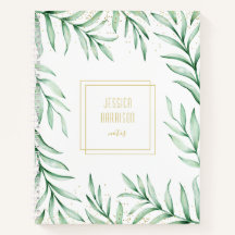 Monogram Elegant Greenerity Watercolor Blätter Grü